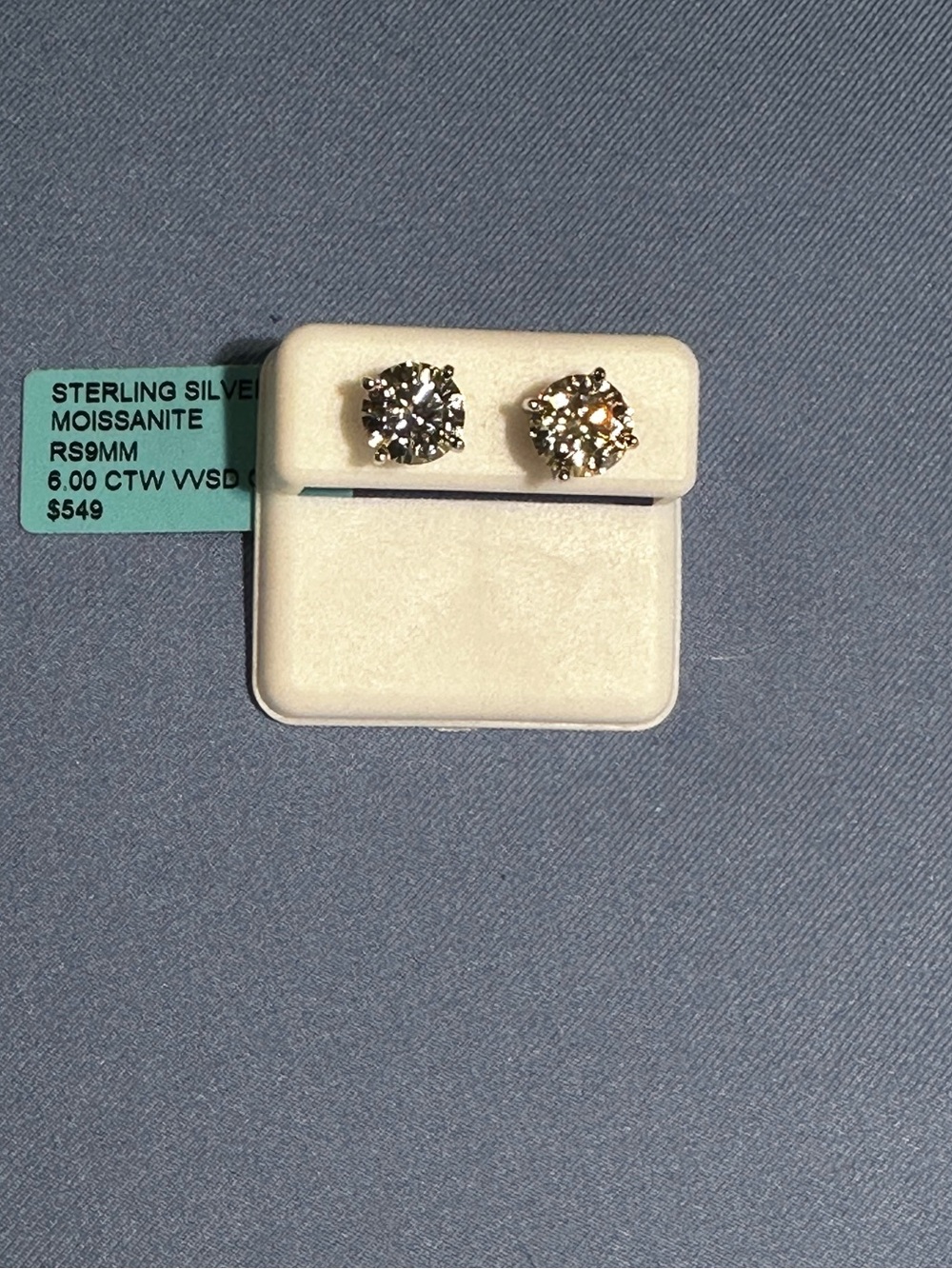 Moissanite 925 Sterling Silver Screw back stud earrings. 9mm. 6.0ctw